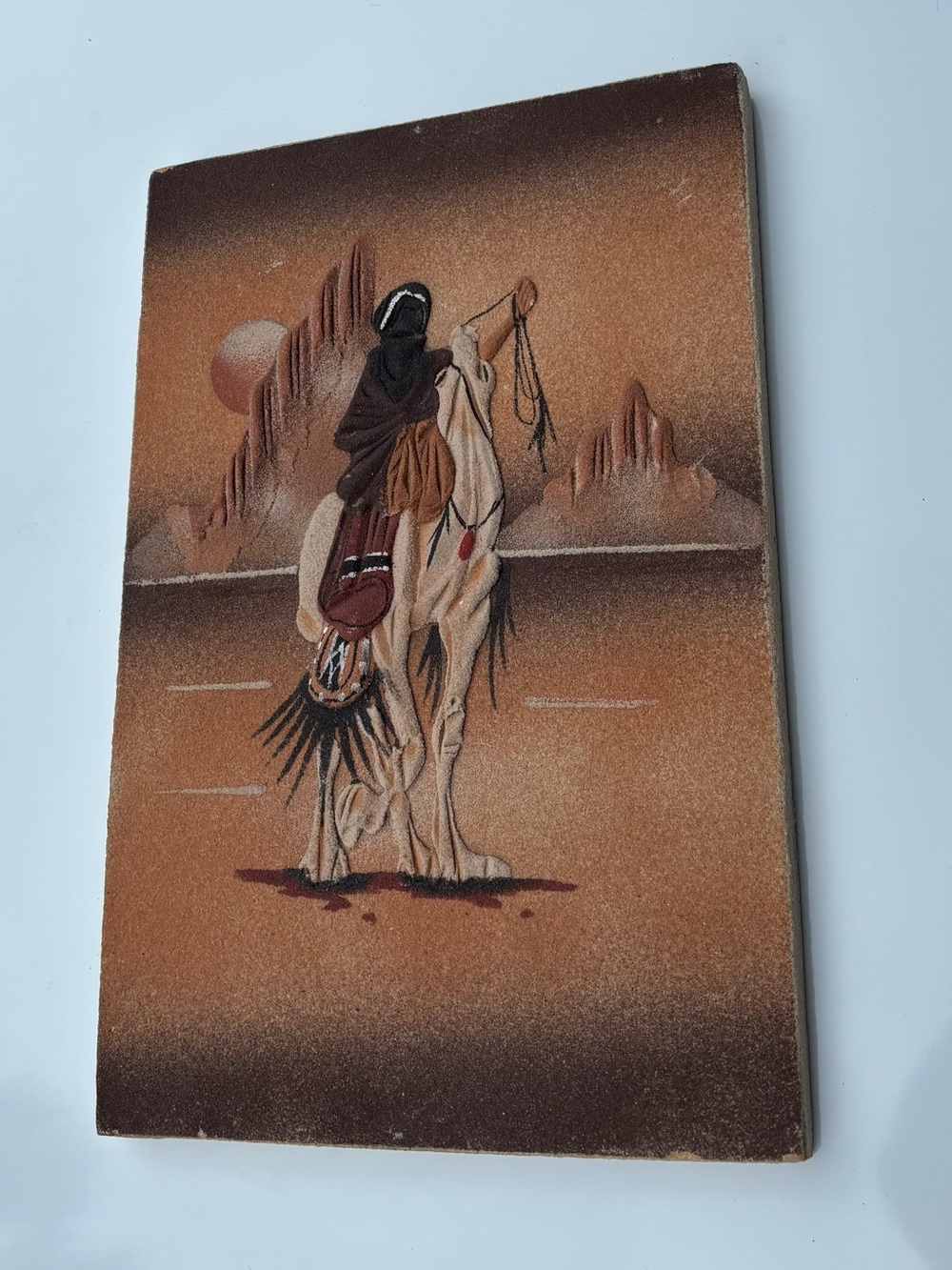 Desert Rider Sand Art Wall Plaque - Brown